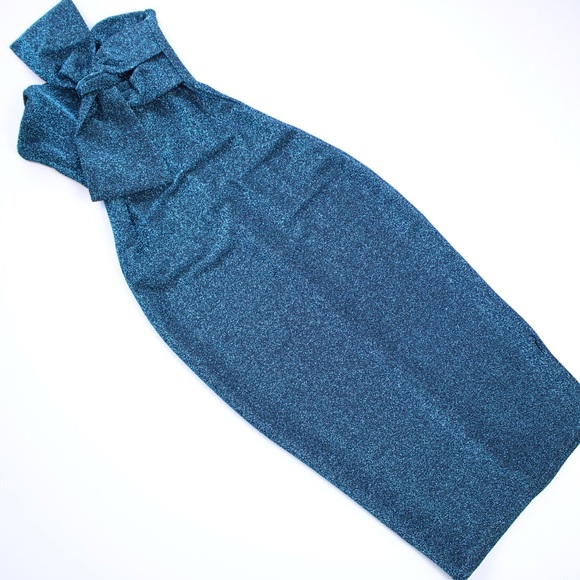 Green Glitter Strapless Bow Bodycon Cocktail Dress - Picture 7 of 12